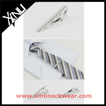 Silver Copper Fashion Tie Clip and Silk Woven Tie